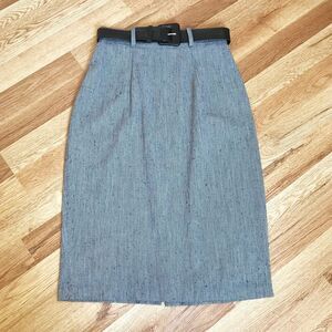 VINTAGE‎ 50’s Gray Pinup Pencil Skirt Belted Midi Knee Length Size 0 XS X-Small